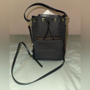 Prada Logo Jacquard “Secchiello” Bucket Canvas Tote Crossbody bag